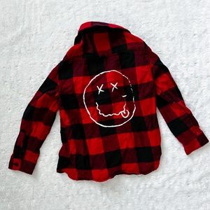 DENIM & FLOWER Little Boys Smily Face Buffalo Plaid Flannel Shirt